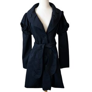 Ariella Black Collared Puff Sleeve Trench Coat Jacket
